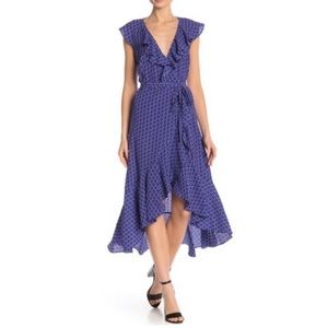 Max Studio Wrap Printed Blue Ruffle Dress Small